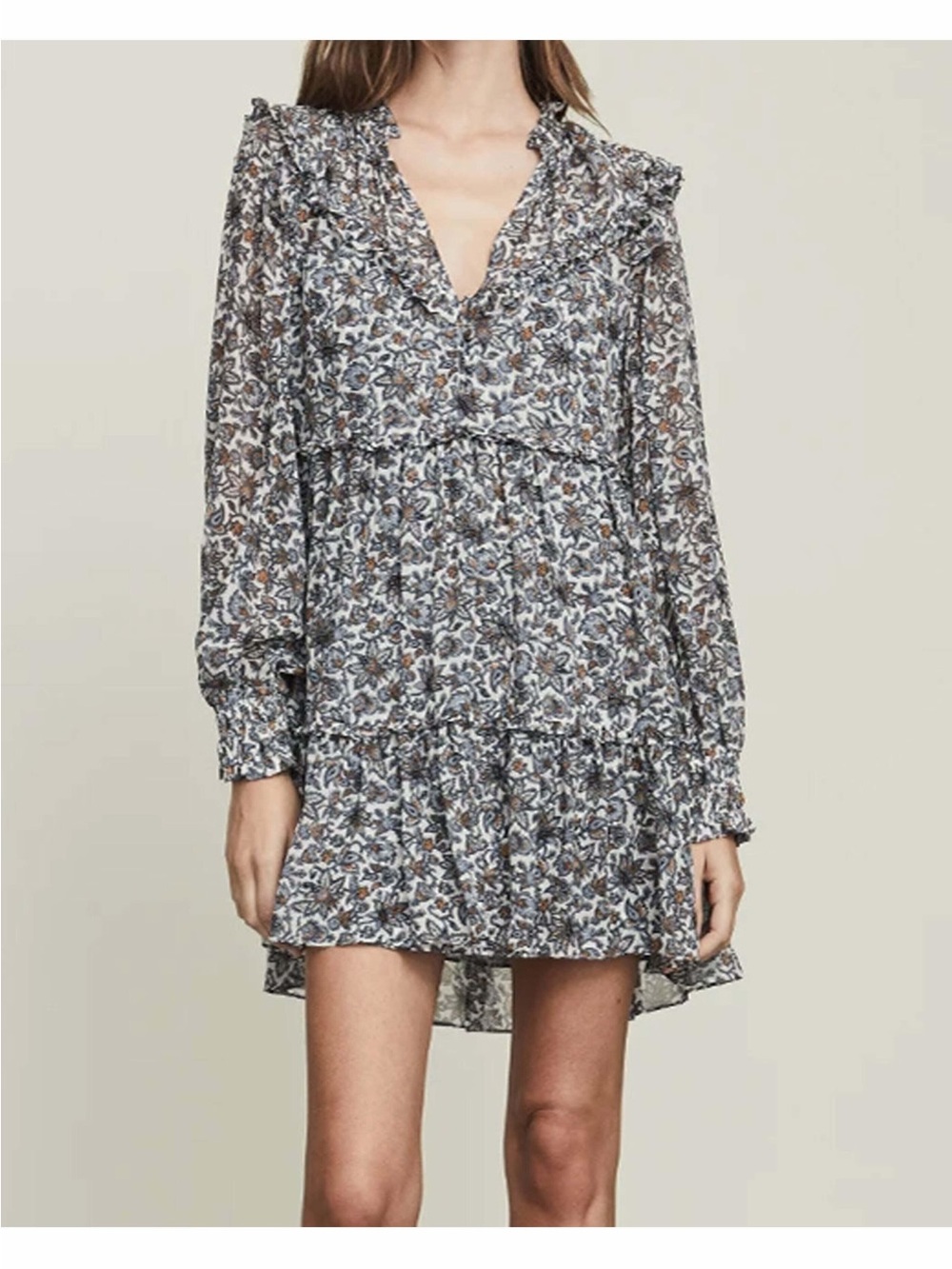 Veronica Beard Savile Silk Blue and White Floral Paisley Ruffle Mini Dress